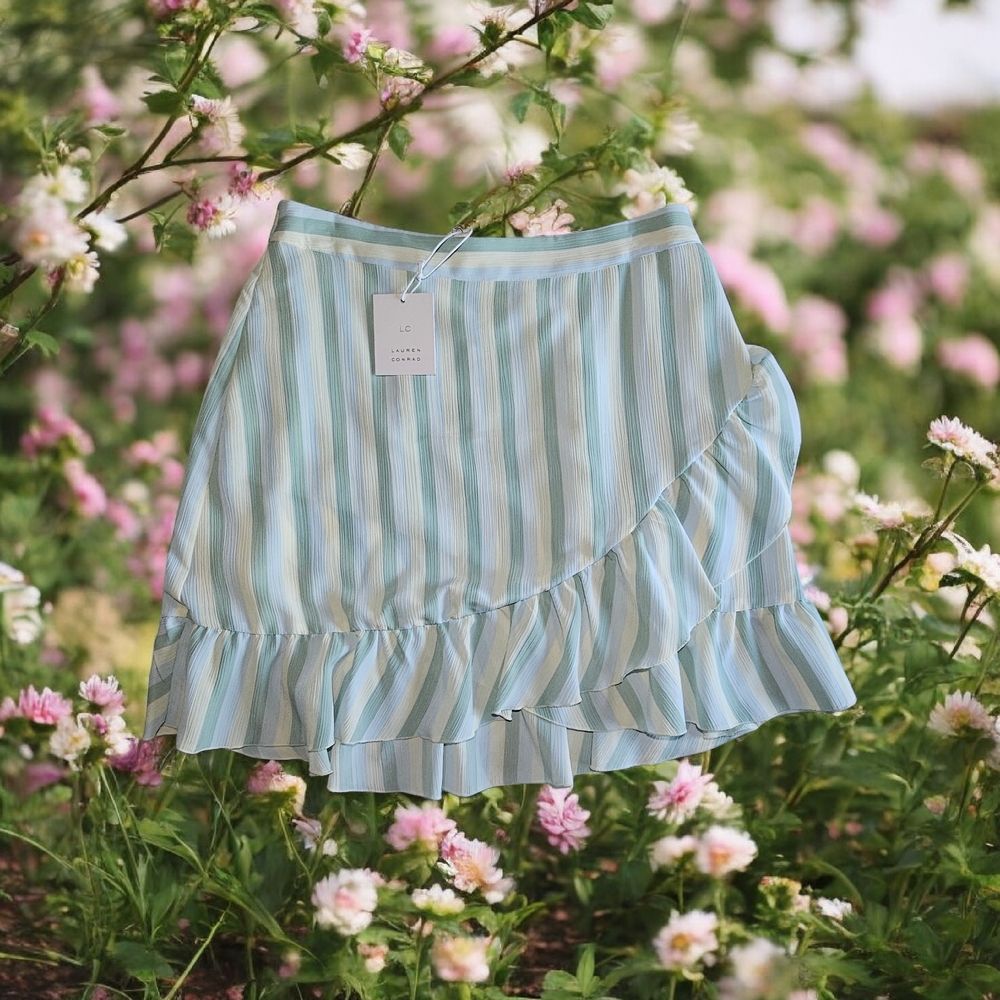 LC Lauren Conrad Asymmetrical Skirt in Light Blue and White